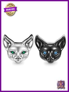 925 Sterling Silver Double Sided Cat Charm Bead for Bracelet Necklace